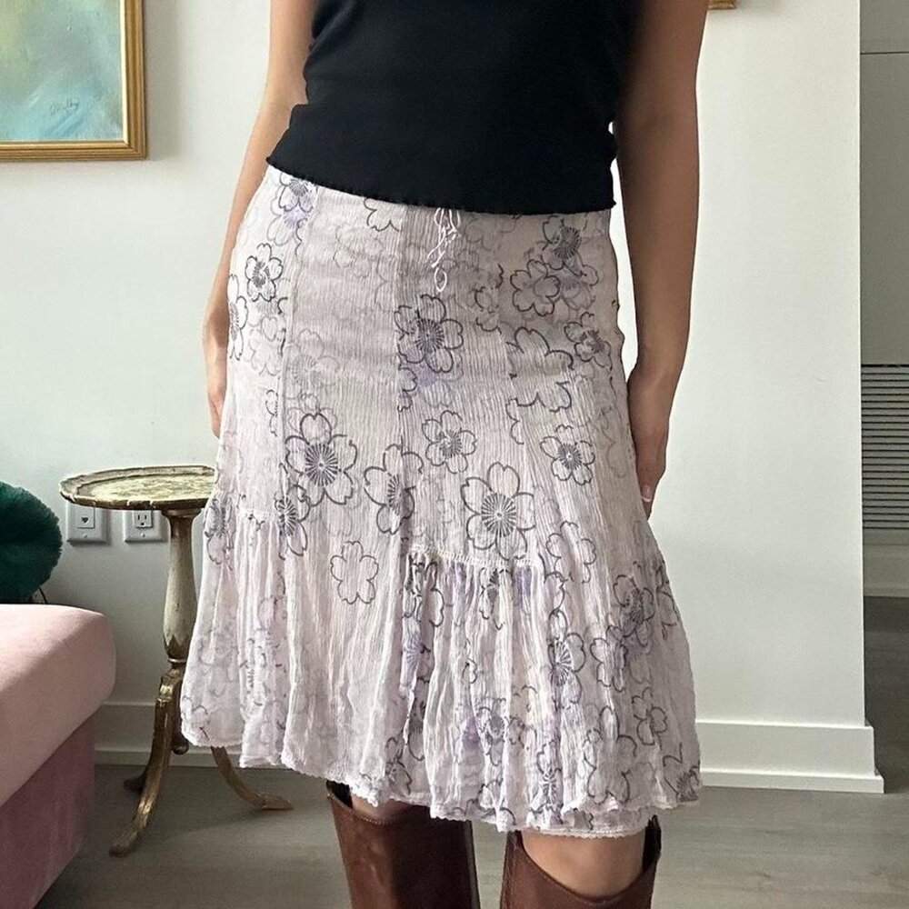 Boho Y2K Floral Silk Midi Skirt